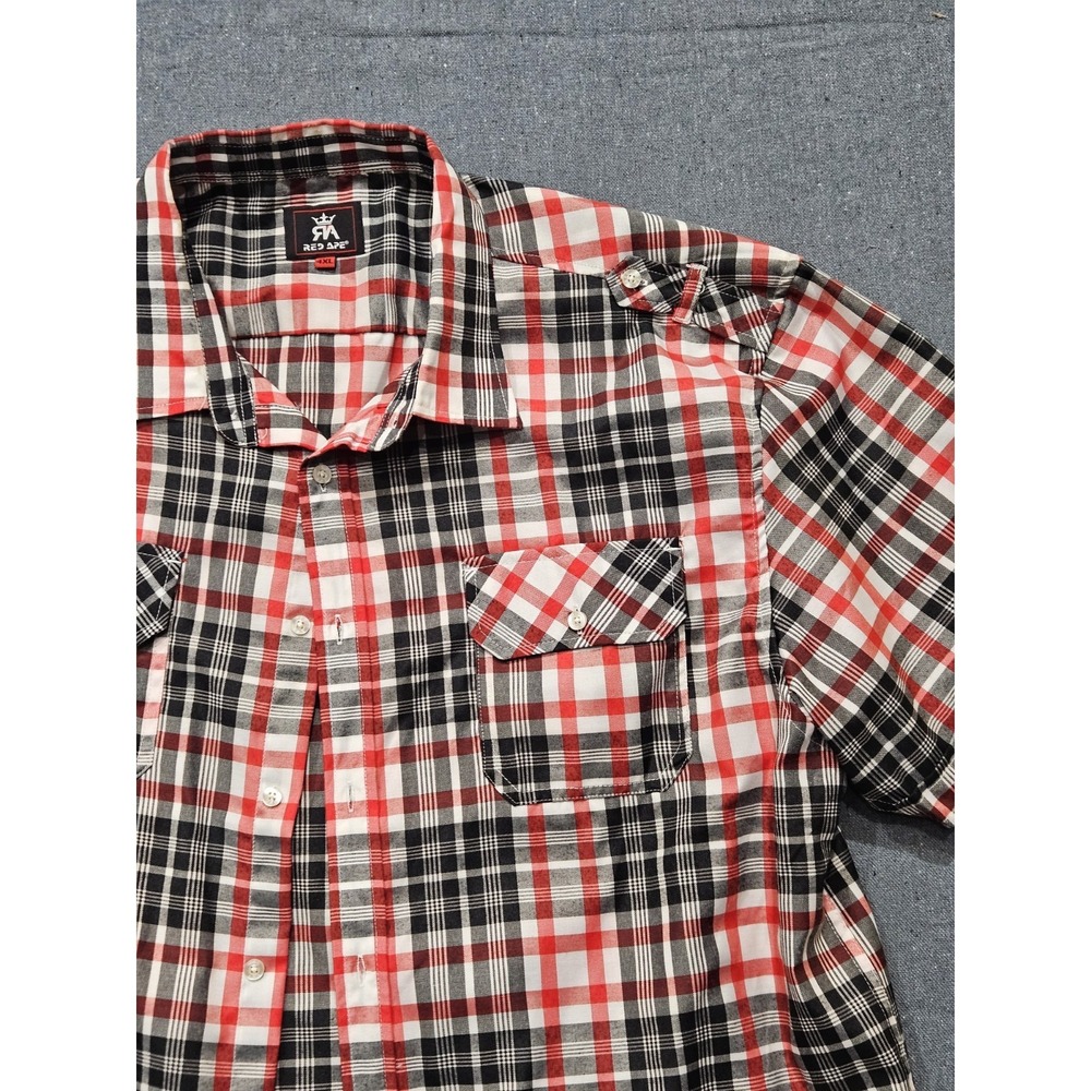 Red Ape Block 4XL Plaid SS Button Up Shirt red black  Big & Tall Streetwear